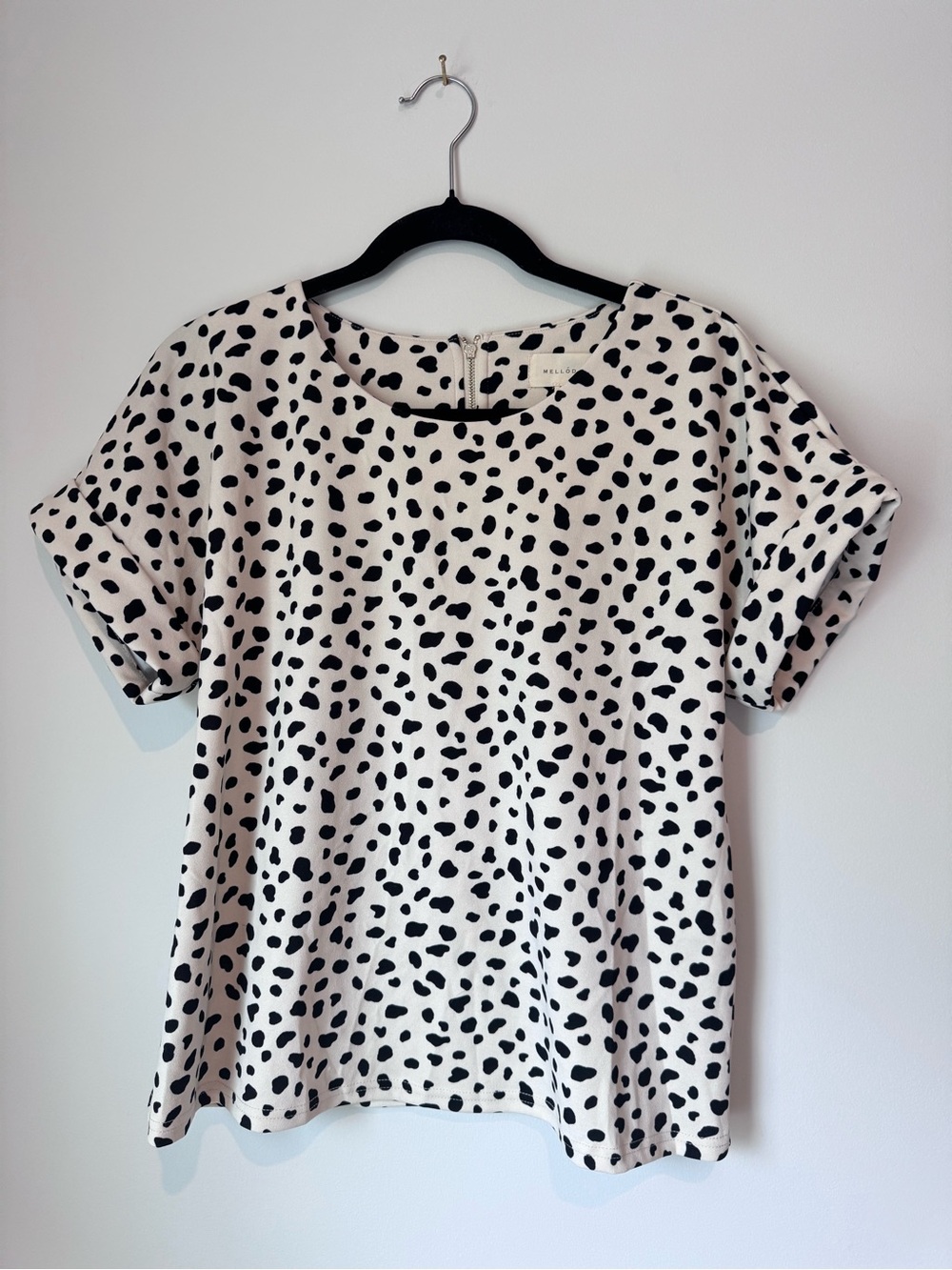 Black and White Dalmatian Print Short Sleeve Top